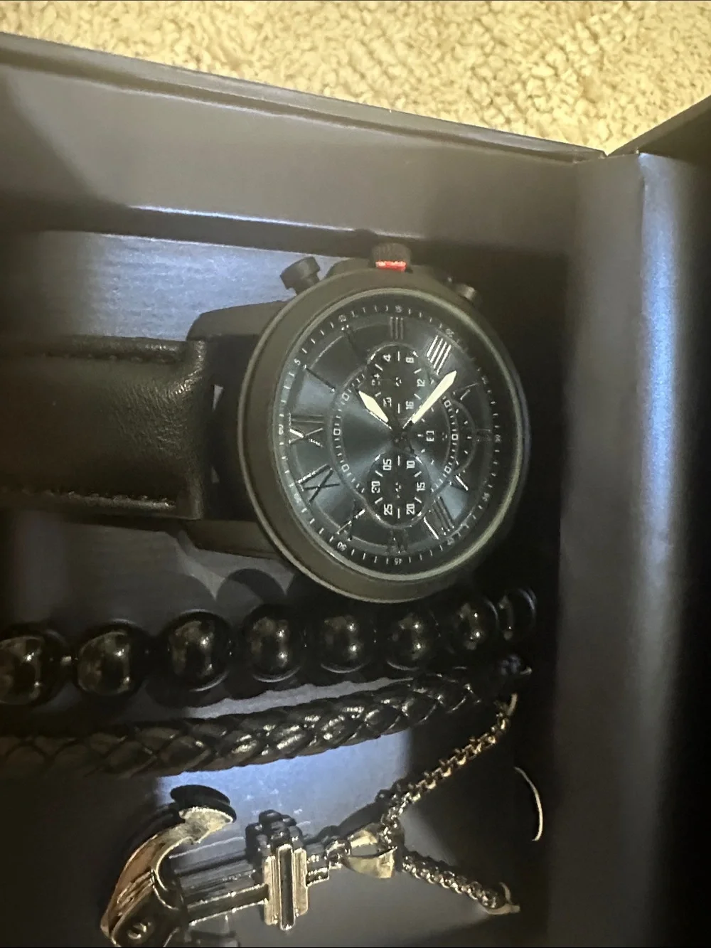 Bon Voyage Men's Black Watch and Jewelry Gift Set